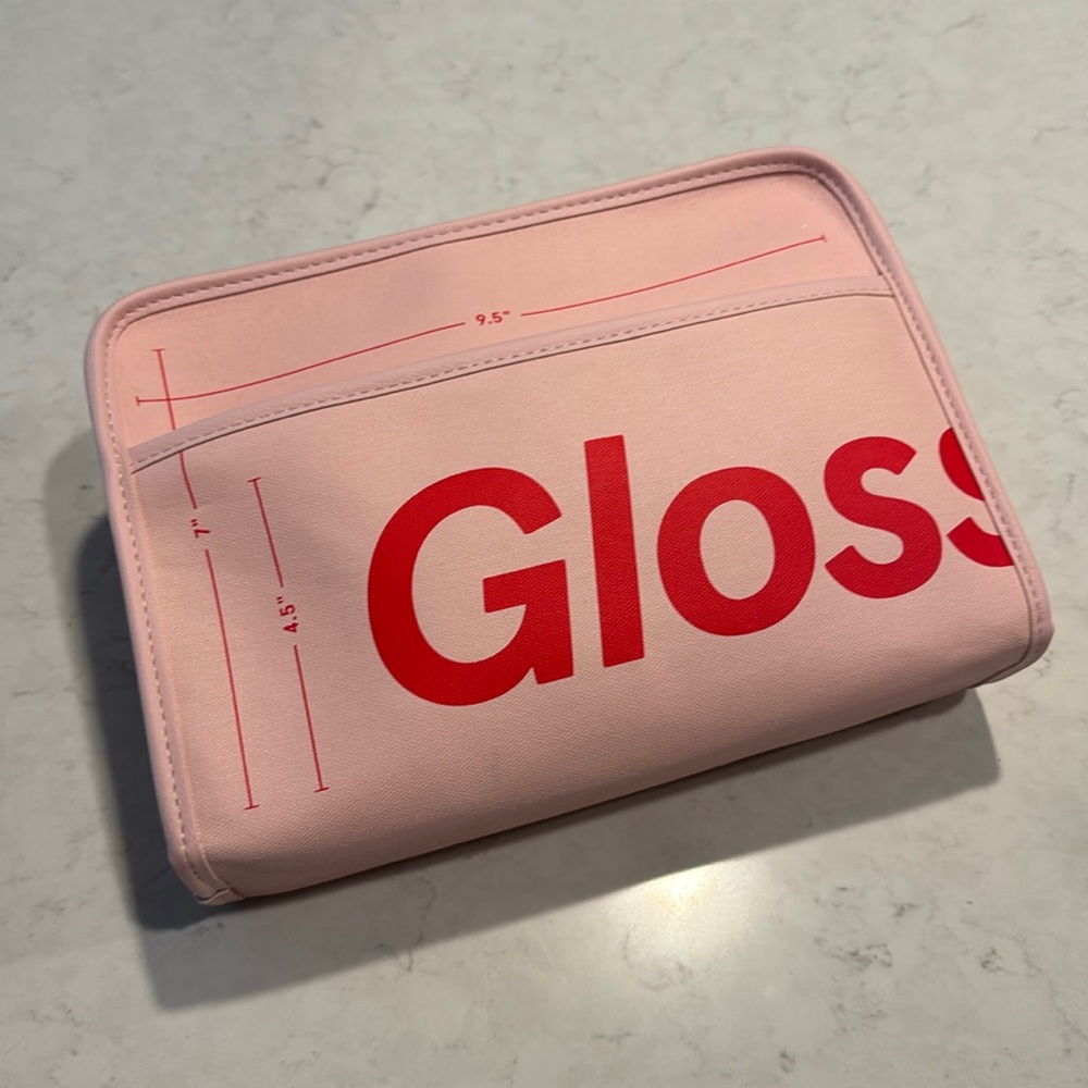 Glossier Pink Pouch with Red Logo